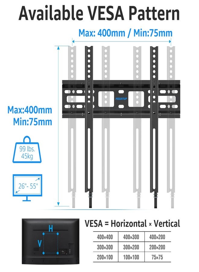 MOUNTUP Fixed TV Wall Mount for Most 26-55 Inch LED, LCD and Plasma TVs, 1" Low Profile & Space Saving Flat TV Bracket with Quick Release Lock Max VESA 400x400mm up to 99 lbs Fits 12"-16" Wood Studs YMU0013 - Image 3