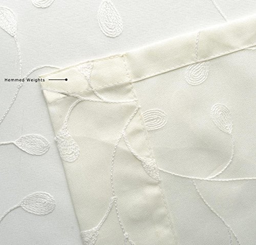 MIUCO Floral Embroidered Semi Sheer Curtains Faux Linen Grommet Curtains for Girls Room 52 x 84 Inch Set of 2, Off White - Image 5