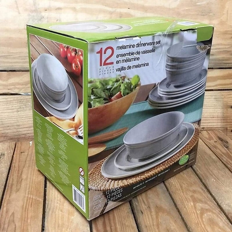 Costco 12 Piece Melamine Dinnerware Set Gray - Image 2