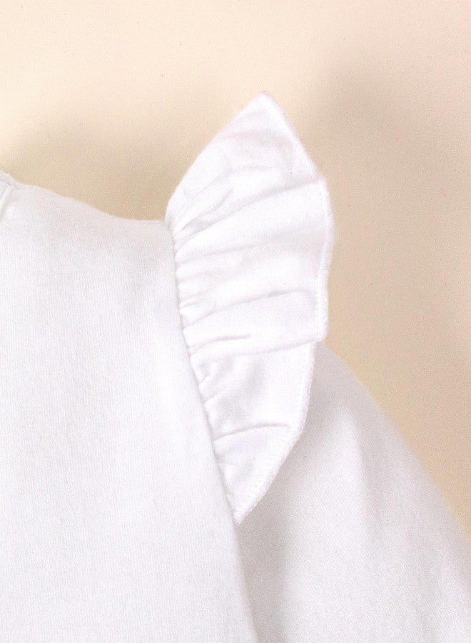 Magic Park 12M-14Y Toddler Girl Long Sleeve Blouse Kids Solid Color Tee Little Girls Ruffle Cuffs T-Shirts Winter Casual Tops (Long White Tee, 2-3 Years) - Image 4