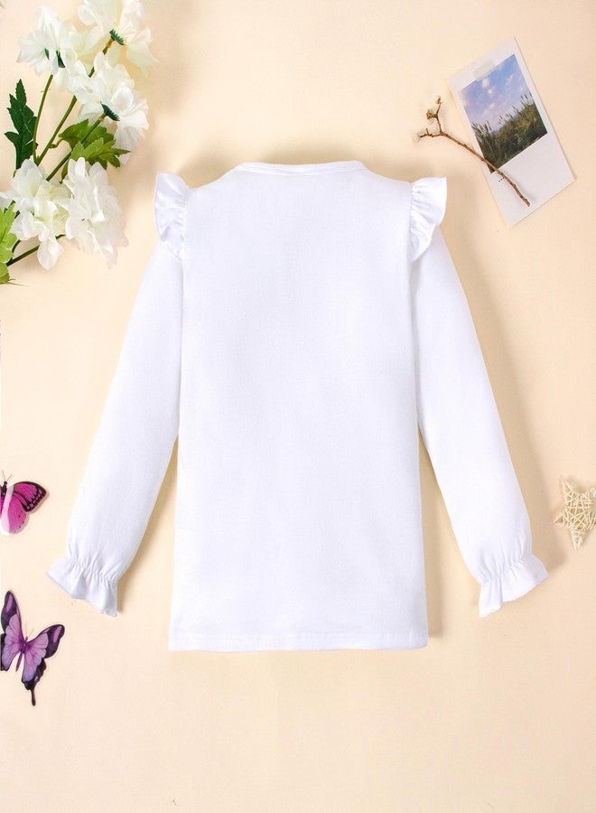 Magic Park 12M-14Y Toddler Girl Long Sleeve Blouse Kids Solid Color Tee Little Girls Ruffle Cuffs T-Shirts Winter Casual Tops (Long White Tee, 2-3 Years) - Image 2