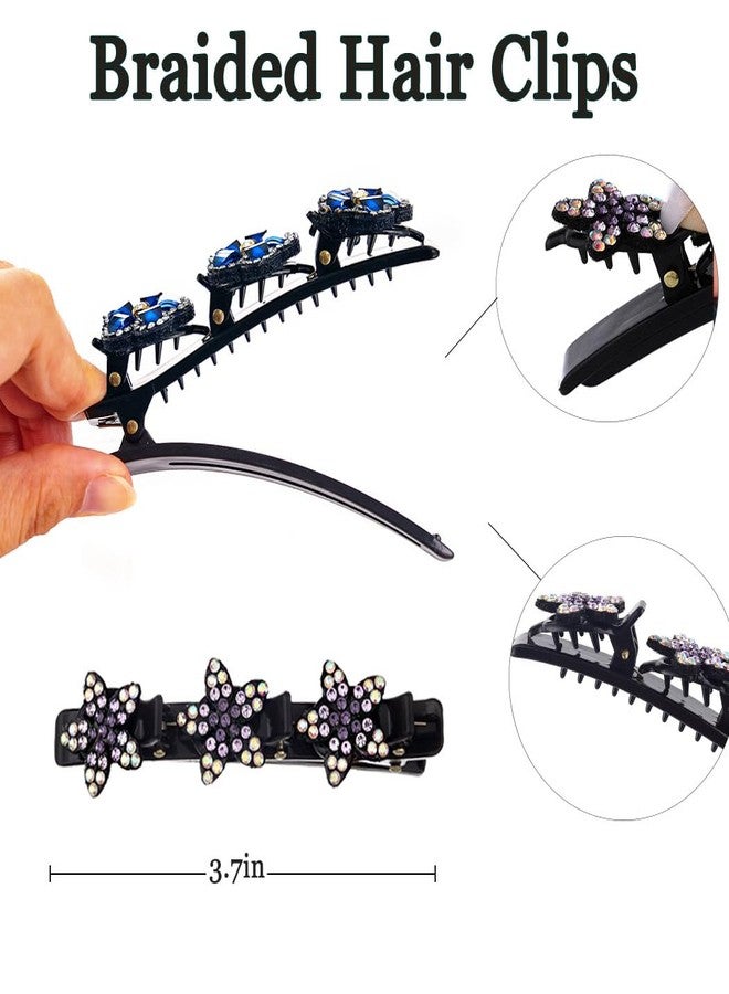 Outyua Sparkling Crystal Stone Braided Hair Clips Rhinestone Braid Clips for Women Duckbill Hairpin 4Pcs - Image 3
