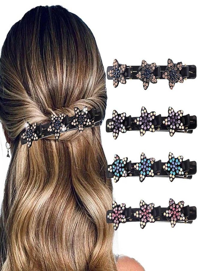 Outyua Sparkling Crystal Stone Braided Hair Clips Rhinestone Braid Clips for Women Duckbill Hairpin 4Pcs - Image 1