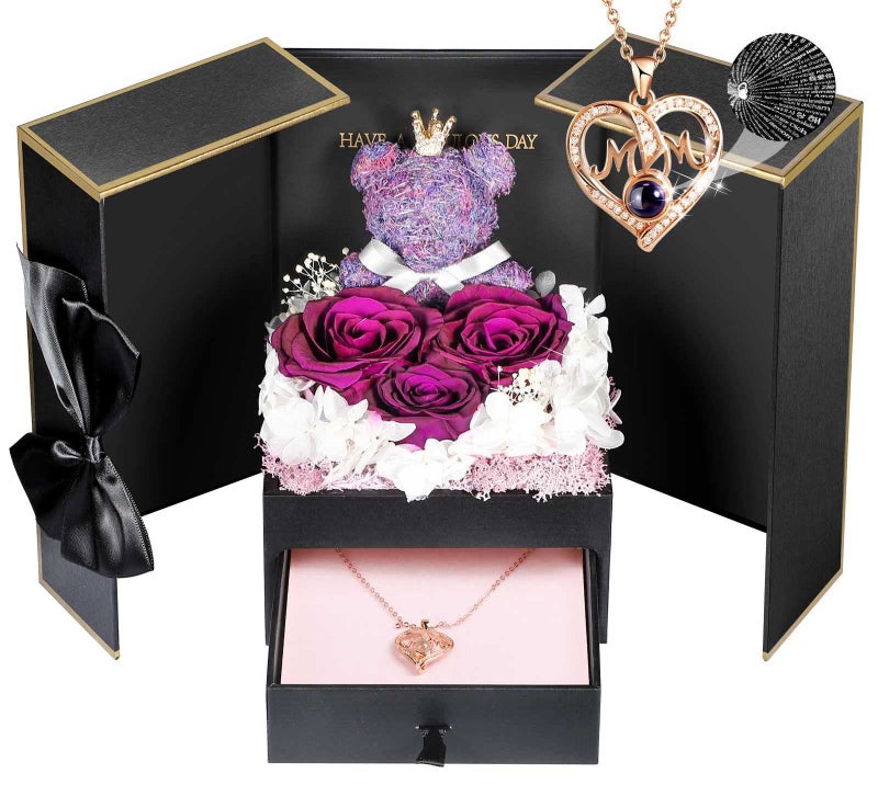 ADDWel ADDWel Gifts for Mom from Daughter and Son Unique Mother Birthday Gift Idea Preserved Real Roses with I Love You in 100 Languages Mom Necklace Cool Present to Mother Mama 
