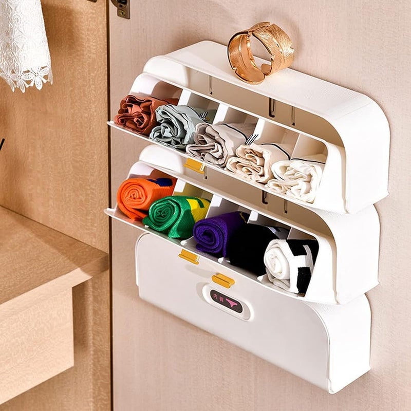 IBAMA Underwear Storage Drawers Organizers Wall Mounted Slid Bra Socks Storage Box Self adhesive Jeans Clothes Wardrobe Accessories Clamshell, FSOCK01-WT - Image 2
