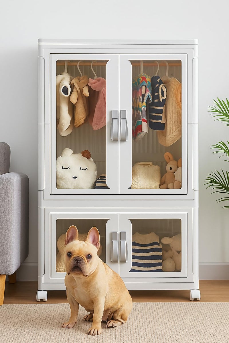 CXCJAI Pet Clothing Storage Cabinet with Hanging Rod Foldable Plastic Storage Bin 2-Tier Dog Clothes Organizer for Small Pets Lightweight, Waterproofâ€“ Portable Cat Wardrobe Closet - Image 1