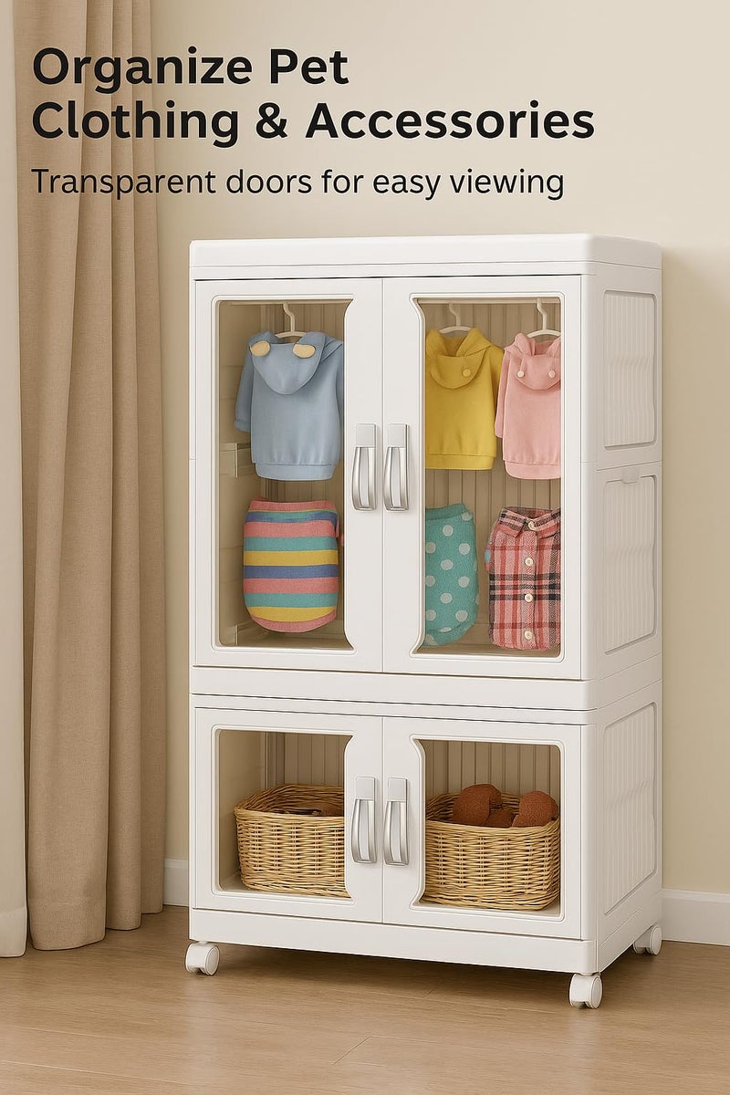 CXCJAI Pet Clothing Storage Cabinet with Hanging Rod Foldable Plastic Storage Bin 2-Tier Dog Clothes Organizer for Small Pets Lightweight, Waterproofâ€“ Portable Cat Wardrobe Closet - Image 3