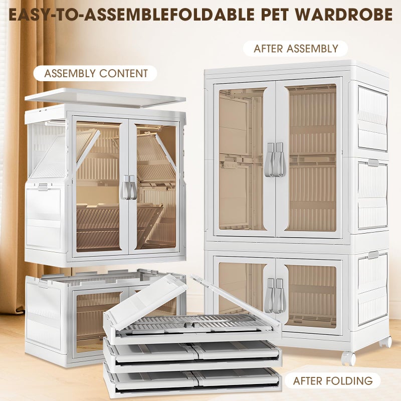 CXCJAI Pet Clothing Storage Cabinet with Hanging Rod Foldable Plastic Storage Bin 2-Tier Dog Clothes Organizer for Small Pets Lightweight, Waterproofâ€“ Portable Cat Wardrobe Closet - Image 4