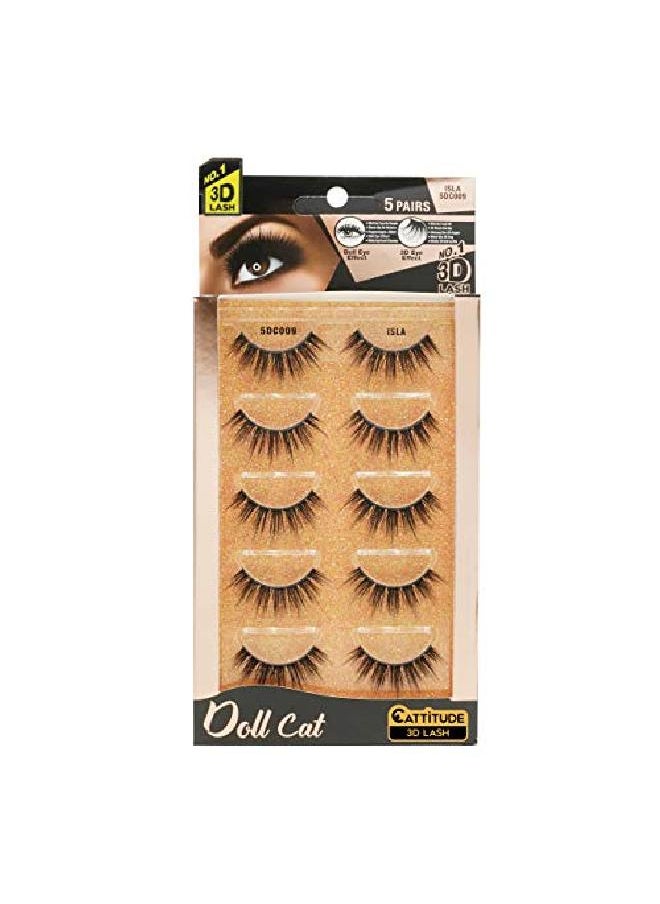 EBIN NEW YORK Cattitude 3D Lash 5 Pair - Doll Cat 3D Lash Baby Doll Lash Look Long Voluminous Wispy Hair Staggered Lash Style Elongated Center Lightweight Comfortable Wear Reusable  - Image 2