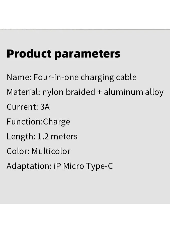 4 In 1 USB Cable 3A USB A To Micro USB/Type C/8 Pin Cable For iPhone Charger Fast Charging Data Cord For iPhone 14 11 Xiaomi,iPhone x 2 + Type-C + Micro USB