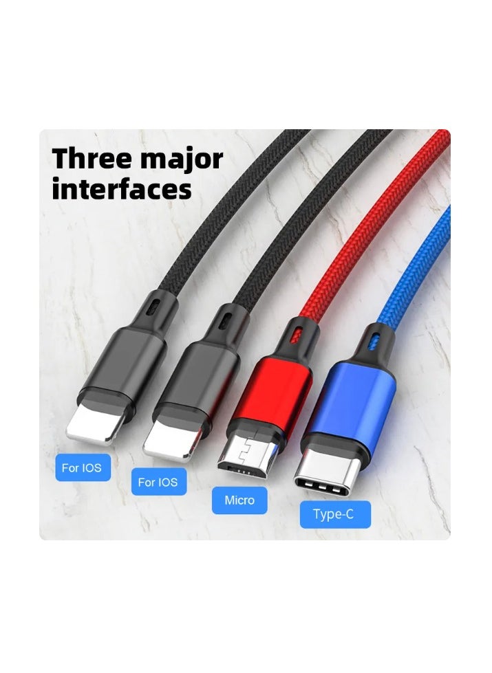 4 In 1 USB Cable 3A USB A To Micro USB/Type C/8 Pin Cable For iPhone Charger Fast Charging Data Cord For iPhone 14 11 Xiaomi,iPhone x 2 + Type-C + Micro USB