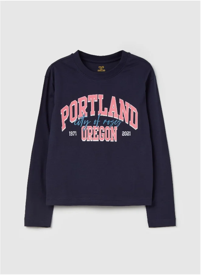 او في اس T-shirt with long sleeves and print