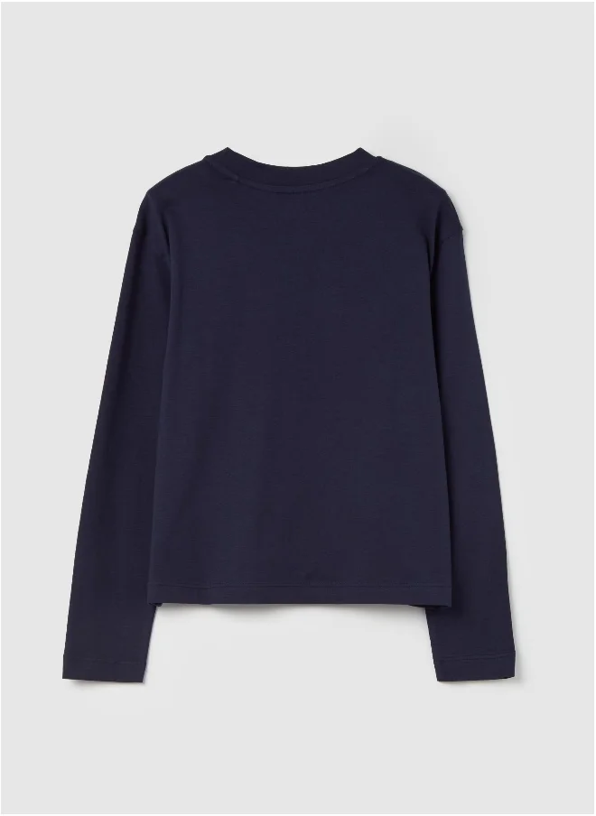 او في اس T-shirt with long sleeves and print