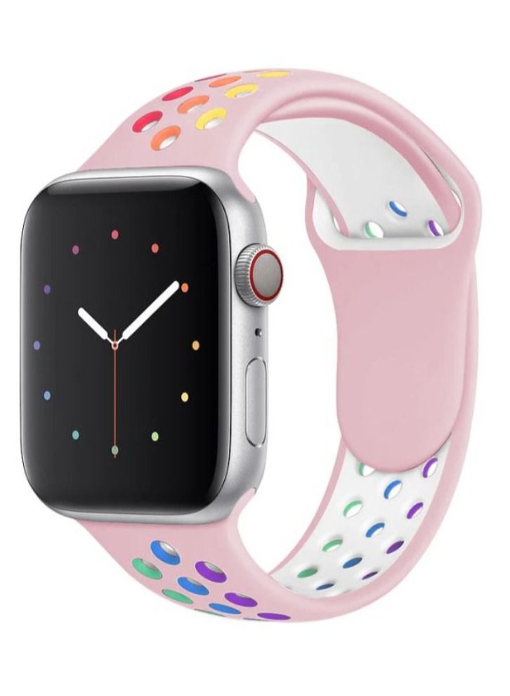 VITION Sport Band Compatible with Apple Watch Strap Soft Silicone Replacement Wristband for iWatch Series 7/6/5/4/3/2/1/SE Nike+/Sports Edition (45mm/44mm/42mm,pink/multicolor)