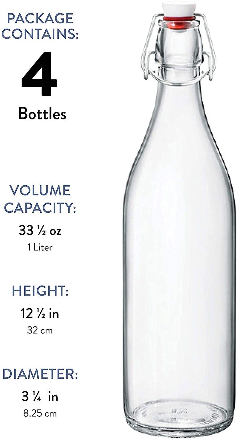 BENTEX LUXURY GLASSWARES BENTEX LUXURY GLASSWARES Swing Top Flip with Airtight Cap Glass Bottles Set For Fridge Storage Beverages Smoothies Soda Juice Water Milk Transparent 1000 ml Pack of 4  - Image 2