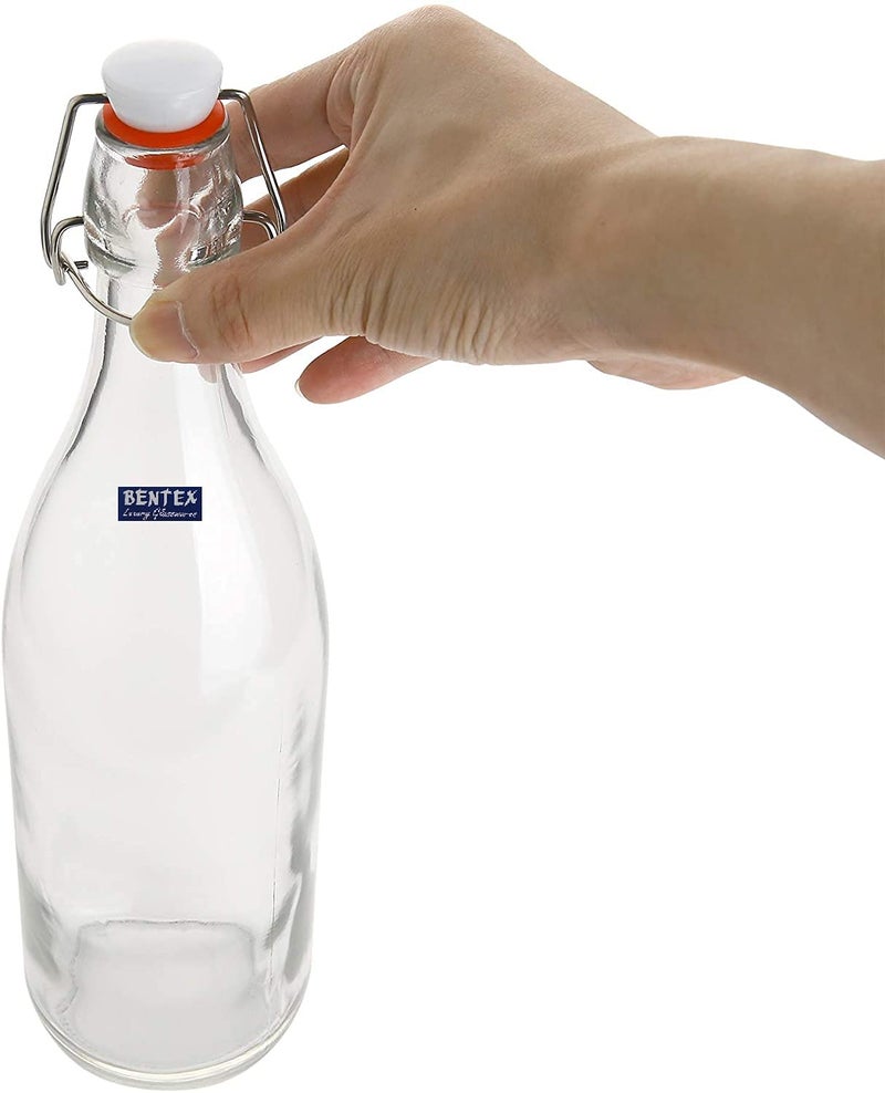 BENTEX LUXURY GLASSWARES BENTEX LUXURY GLASSWARES Swing Top Flip with Airtight Cap Glass Bottles Set For Fridge Storage Beverages Smoothies Soda Juice Water Milk Transparent 1000 ml Pack of 4  - Image 5