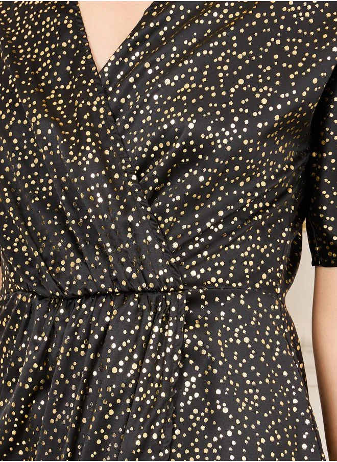 Styli Shiny Spot Wrap Style Bodycon Midi Dress