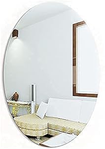 Bittern Oval Shape Adhesive Mirror Sticker for Wall on Tiles Bathroom Bedroom Living Room Basin Mirror Bathroom Wall Mirror Stickers Unbreakable Plastic Makeup Mirror Vanity Mirror Size 30cm X 20cm