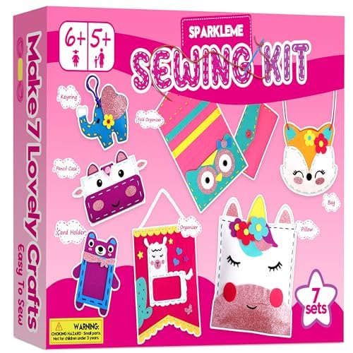 SparkleMe Sewing Craft Kit for Girls DIY Felt Sewing Kit for Kids Ages 510 7 Fun Projects with Stuffed Animals Pillows Learn to Sew Kit for Beginners Ideal for Christmas Birthday Arts Crafts Ideas - Image 1