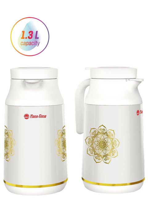Plastic Tea & Coffee Flask 1.3 Liter White / Gold