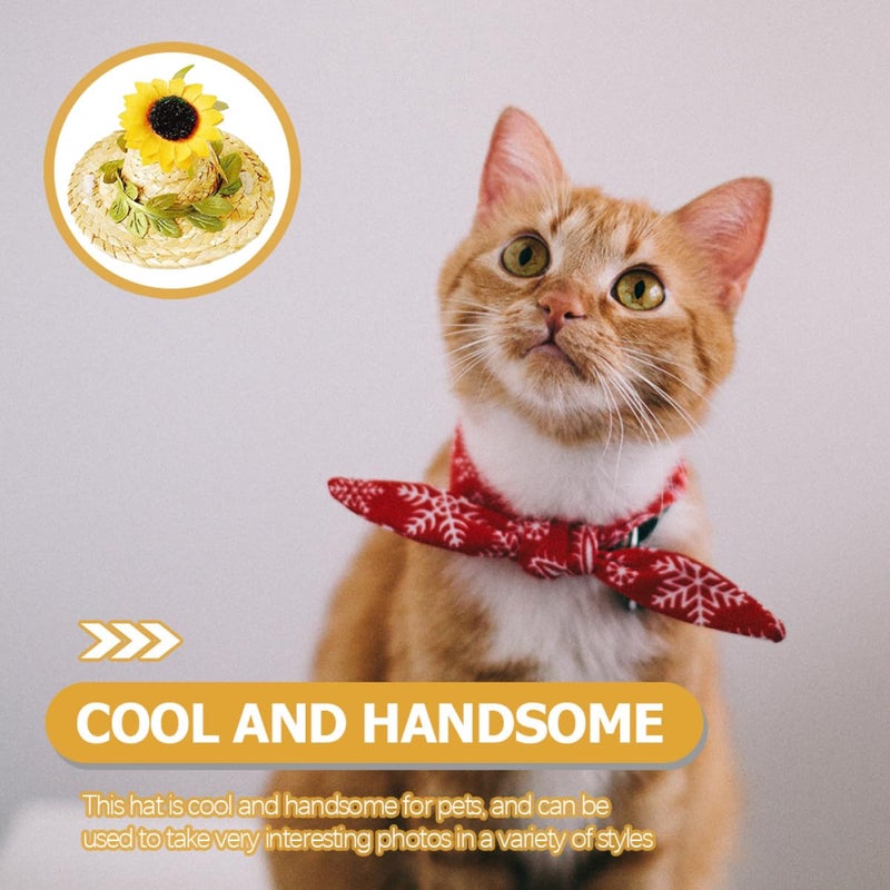 Small Pet Sunflower Straw Hat For Dogs And Cats Delicate Woven Headgear For Photos And Outdoor Use - Image 4