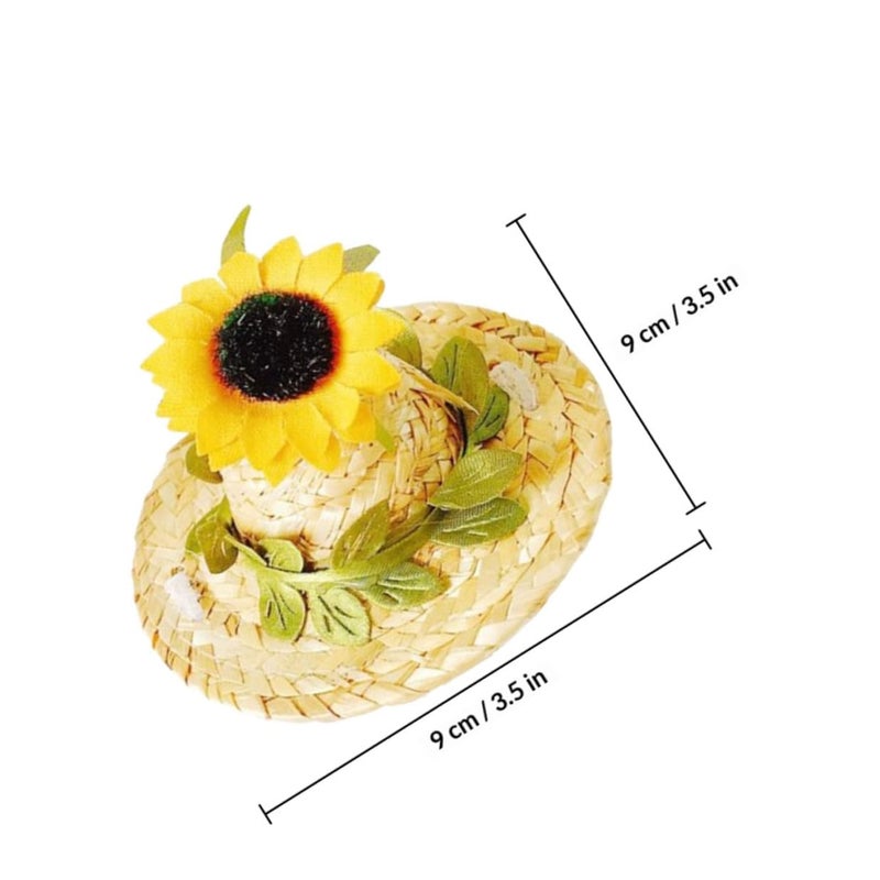 Small Pet Sunflower Straw Hat For Dogs And Cats Delicate Woven Headgear For Photos And Outdoor Use - Image 3