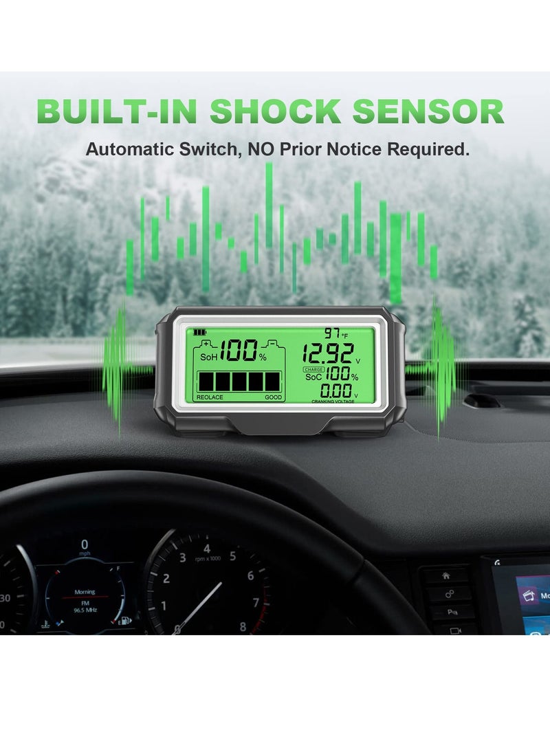 SYOSI جهاز اختبار حالة بطارية السيارة 12 فولت، جهاز مراقبة البطارية 433 ميجاهرتز، جهاز اختبار الحمل اللاسلكي بتردد الراديو مع اختبار الشحن والبدء ووظيفة الإنذار للدراجات النارية والسيارات والشاحنات والمركبات الترفيهية والدراجات الرباعية والسيارات الرياضية البحرية وغيرها - Image 5