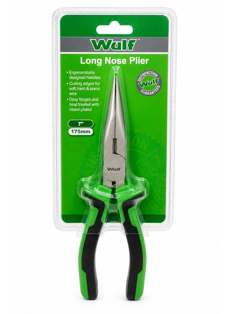 Wulf Long Nose Plier 7 Inch / 175mm Precision Needle Nose Pliers with Ergonomic Grip and Heat Treated Nickel Plated Steel - Image 1