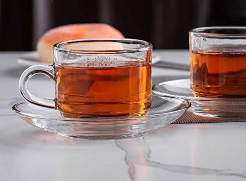 NVRA Premium Glass TeaCoffee Cup and Saucer Pack of 126Cup 6Saucer Transparent Set for Home Office Caf Hot Cold Drinks Like Latte Cappuccino Etc Dishwasher Microwave Safe - Image 3
