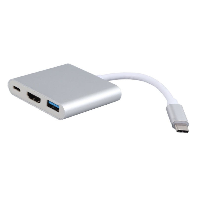 محطة إرساء USB C ثلاثية في واحد، موزع من سبيكة الألومنيوم مع PD بقدرة 60 واط وواجهة وسائط متعددة عالية الدقة 4K ومنفذ USB 3.0 - سرعة نقل 5 جيجابت في الثانية، موزع نوع C للمسرح المنزلي والمكتب والتدريس - Image 1