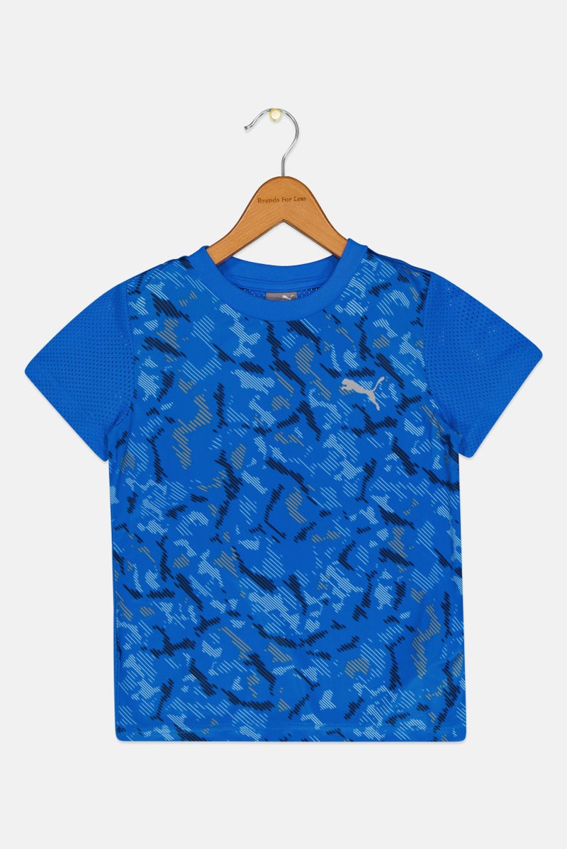 PUMA Kids Boy Crew Neck Short Sleeve Camouflage Training T-Shirt, Blue - Image 1