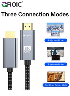 GROIC كابل جراي من DisplayPort إلى HDMI بطول 6.5 قدم، كابل Snowkids 8K من Display Port إلى HDMI، سلك DP إلى HDMI في اتجاه واحد يدعم 8K 60Hz، 1080P، 4K 120Hz  - Image 5