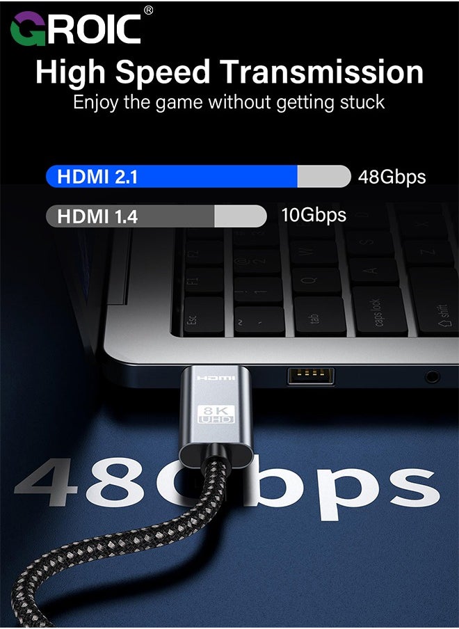 GROIC Grey DisplayPort to HDMI Cable 6.5ft, Snowkids Passive 8K Display Port to HDMI Cord, Unidirectional DP to HDMI Wire Supports 8K 60Hz, 1080P, 4K 120Hz  - Image 3