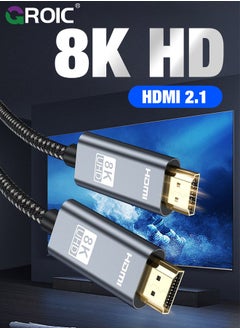 GROIC كابل جراي من DisplayPort إلى HDMI بطول 6.5 قدم، كابل Snowkids 8K من Display Port إلى HDMI، سلك DP إلى HDMI في اتجاه واحد يدعم 8K 60Hz، 1080P، 4K 120Hz  - Image 2