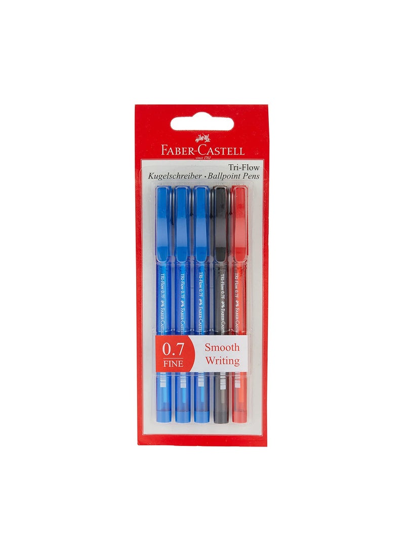 فابير كاستل اقلام حبر براس ثلاثي من فابر كاسيل، مقاس 0.7 ملم عبوة من 5 قطع متنوعة (3 ازرق + 1 اسود + 1 احمر) - Image 1