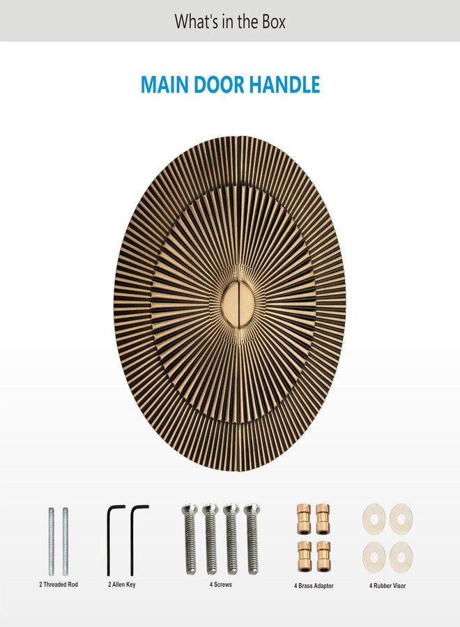 DEVDECOR Sunburst Brass Door Pull Handles for Double Doors - Antique Round Design with Radiating Lines - Elegant and Decorative Main Door Hardware - Image 3