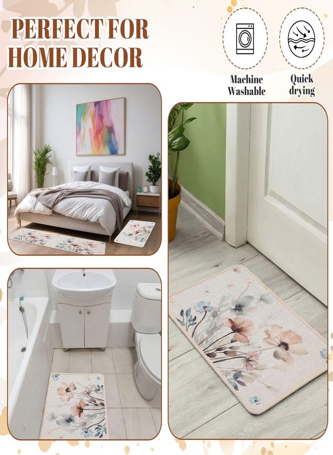 Tinideya Vintage Watercolor Floral Kitchen Mats Set of 2, Shabby Farmhouse Pastel Sink Rugs Runner 47"x16"+28"x16", Low Profile Washable Botanical Floor Mat for Indoor Floor Bathroom Entryway - Image 4