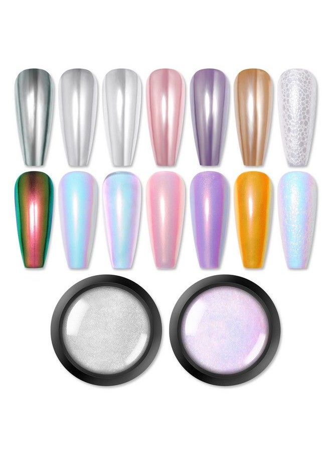 Born Pretty Chrome Powder Metallic Mirror Auroras Mermaid Pearl Pigment Powder Manicure Nail Art Decoration Sets 2 Boxes  - Image 2