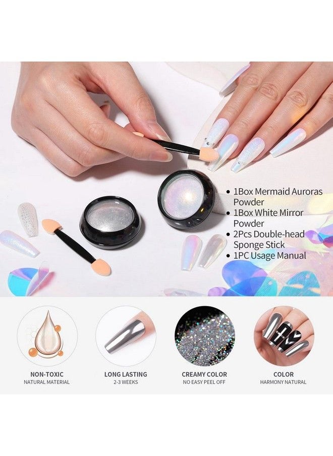 Born Pretty Chrome Powder Metallic Mirror Auroras Mermaid Pearl Pigment Powder Manicure Nail Art Decoration Sets 2 Boxes  - Image 4