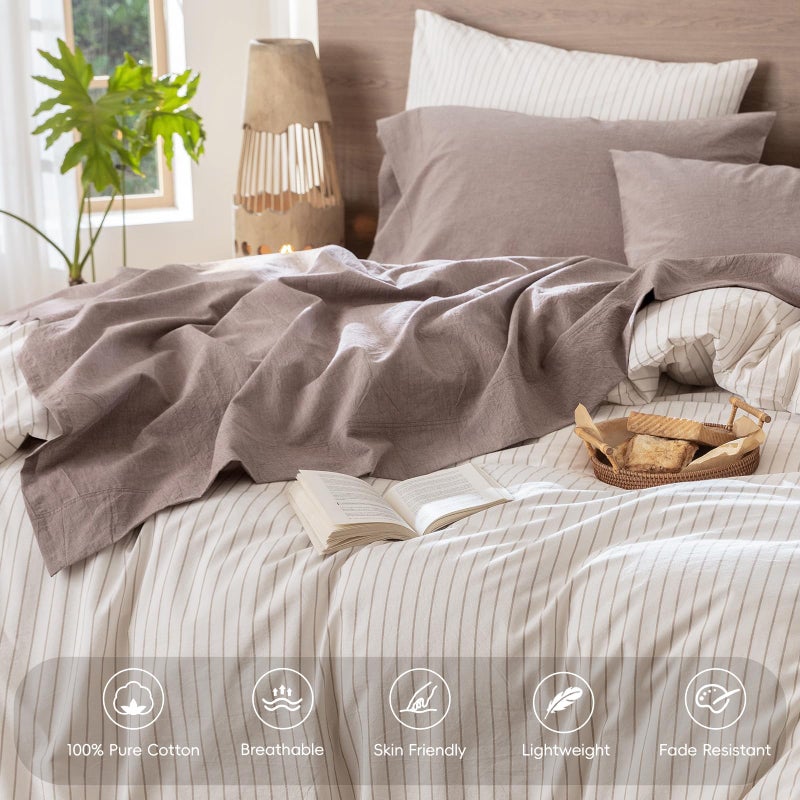 MooMee Bedding Sheet Set 100% Washed Cotton Linen Like Textured Breathable Durable Soft Comfy (Heathered Mauve Brown, California King) - Image 4
