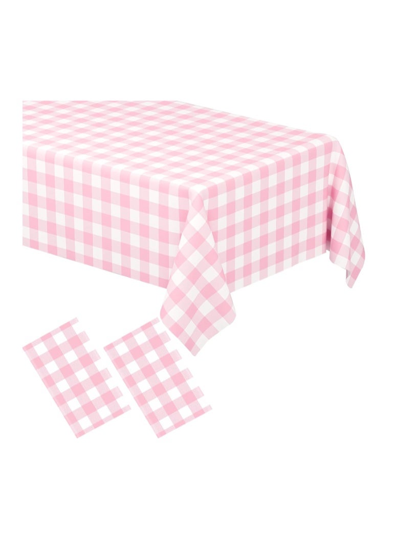 WNINK Gingham Tablecloth, Plastic, Disposable, Rectangular, for Parties, Outdoor Picnics, Birthdays, Weddings, Camping, Pink and White Plaid, Pack of 2, 137 x 274cm - Image 1