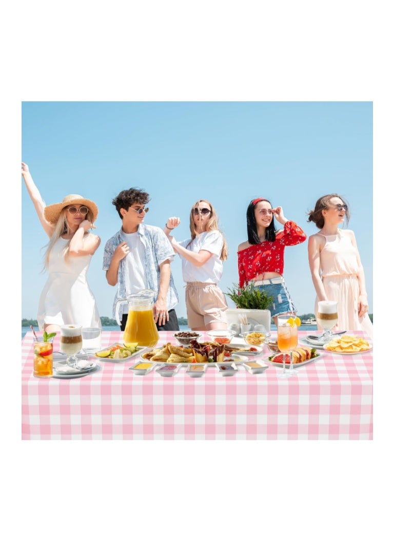 WNINK Gingham Tablecloth, Plastic, Disposable, Rectangular, for Parties, Outdoor Picnics, Birthdays, Weddings, Camping, Pink and White Plaid, Pack of 2, 137 x 274cm - Image 2