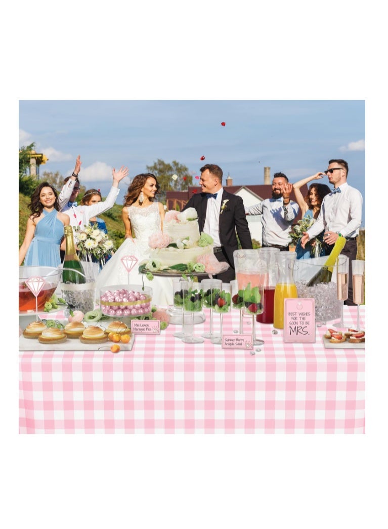 WNINK Gingham Tablecloth, Plastic, Disposable, Rectangular, for Parties, Outdoor Picnics, Birthdays, Weddings, Camping, Pink and White Plaid, Pack of 2, 137 x 274cm - Image 5