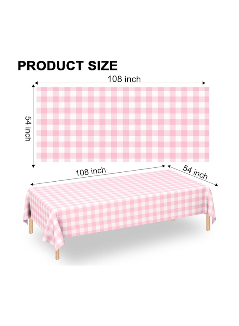 WNINK Gingham Tablecloth, Plastic, Disposable, Rectangular, for Parties, Outdoor Picnics, Birthdays, Weddings, Camping, Pink and White Plaid, Pack of 2, 137 x 274cm - Image 3