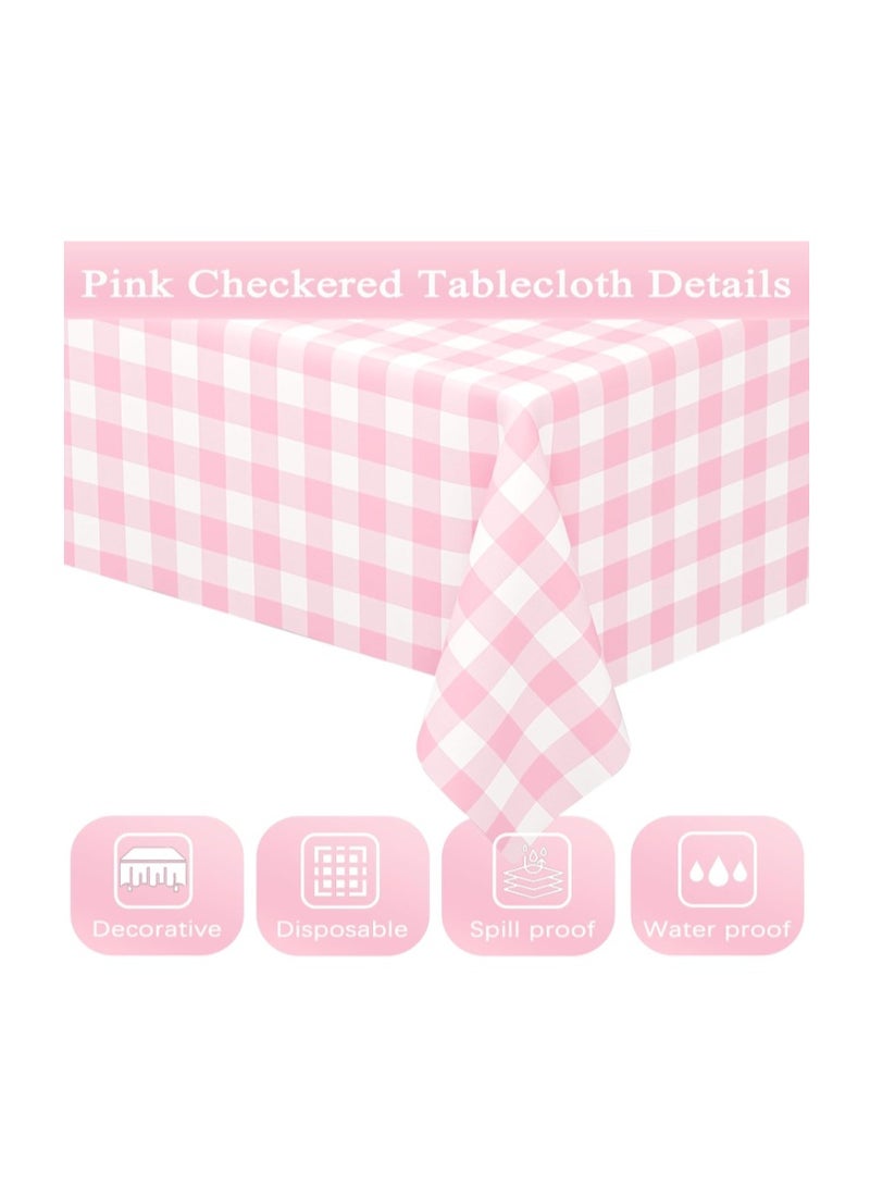 WNINK Gingham Tablecloth, Plastic, Disposable, Rectangular, for Parties, Outdoor Picnics, Birthdays, Weddings, Camping, Pink and White Plaid, Pack of 2, 137 x 274cm - Image 4