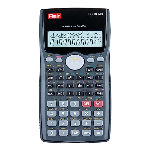 Flair FC-100MS Desktop Series Scientific Calculator | 300 Functions with 40 Scientific Calculations | Two Line Display | 10 + 2 Digits Calculator | for Student & Financial Work | Black, Pack of 1 - Image 1