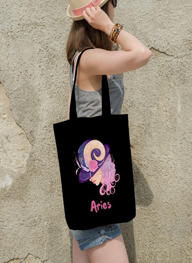 TrendoPrint Aries Zodiac Sign Canvas Tote Bag For Women, Tote Bag Aesthetic With Zipper, Washable Grocery Shopping & College Tote Bag - Image 3