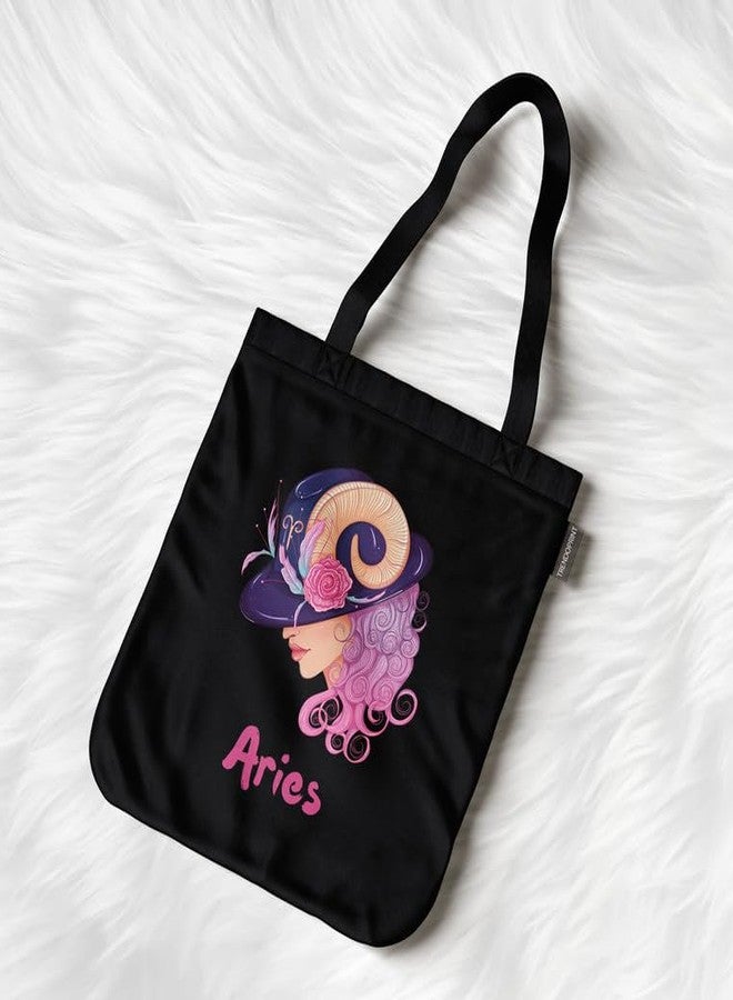 TrendoPrint Aries Zodiac Sign Canvas Tote Bag For Women, Tote Bag Aesthetic With Zipper, Washable Grocery Shopping & College Tote Bag - Image 2