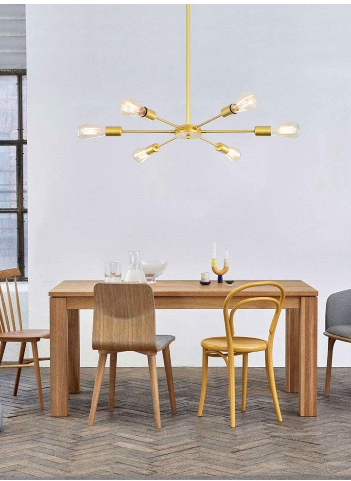 Haikomin - Mid Century Sputnik Chandelier 6-Lights, Industrial Semi Flush Mount Ceiling Light Fixture, Gold Modern Ceiling Lamp for Kitchen Farmhouse Dining Room Bedroom Foyer (Bulbs NOT Included) - Image 1