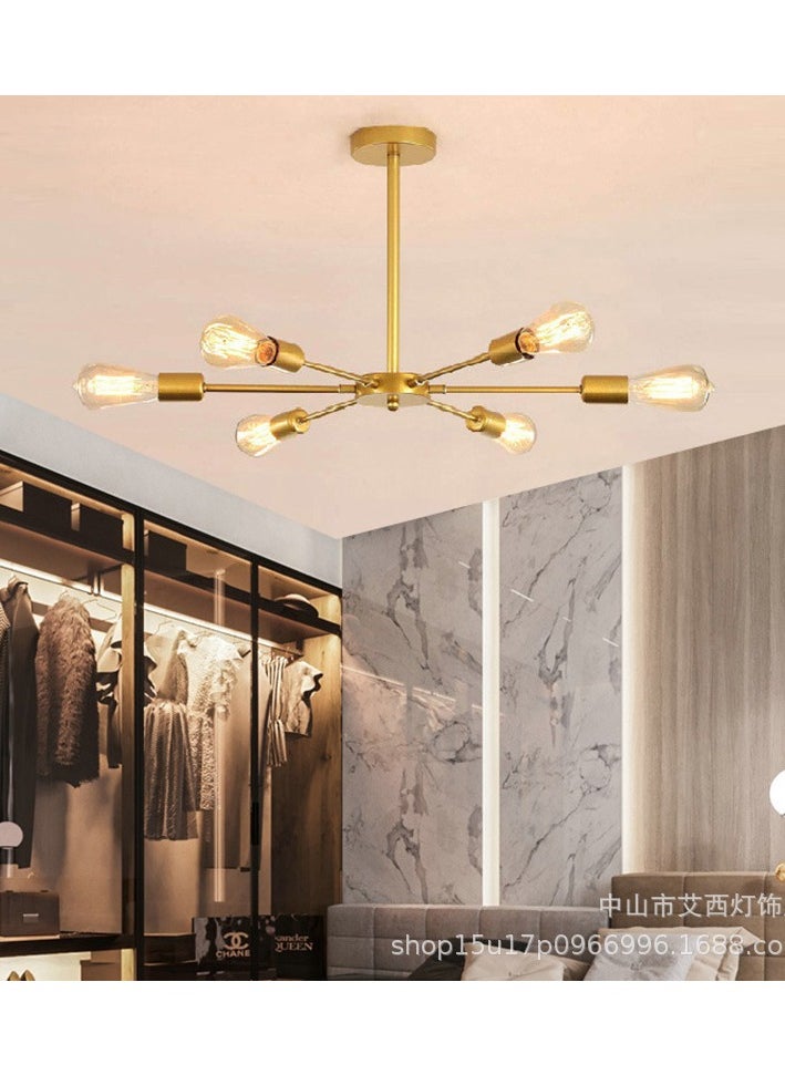 Haikomin - Mid Century Sputnik Chandelier 6-Lights, Industrial Semi Flush Mount Ceiling Light Fixture, Gold Modern Ceiling Lamp for Kitchen Farmhouse Dining Room Bedroom Foyer (Bulbs NOT Included) - Image 1